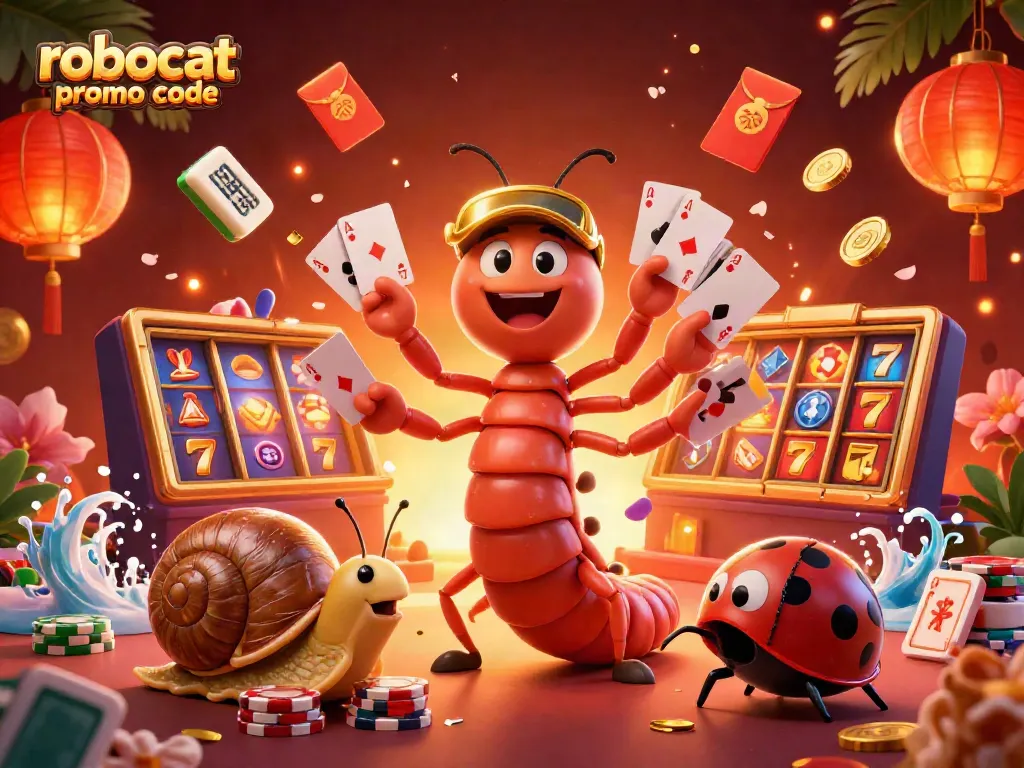 Play exciting games with the robocat promo code for exclusive bonuses and rewards in a lively casino scene.