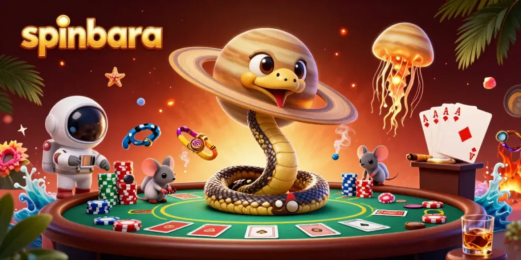 Experience the thrilling actions at Spinbara Casino with colorful characters and vibrant gaming elements.